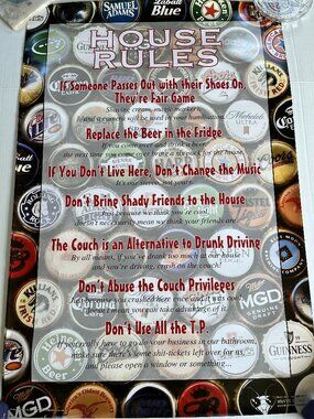 Big Poster Beer House Rules Large Wall Decor Chart Game Room 24x36 " inch